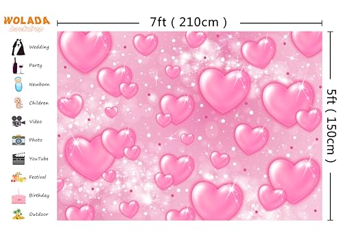 WOLADA Pink Heart Backdrop Valentine's Day Background for Party 2000s Backdrop Wedding Birthday Y2K Baby Shower Photo Studio Props 7x5FT 12511 - Image 3