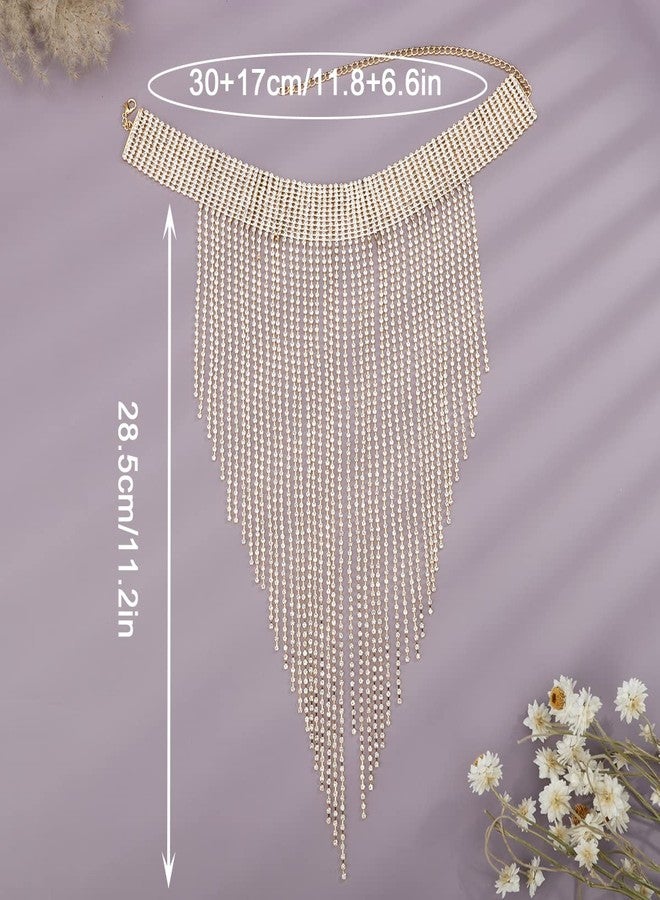 يرتير قلادة YERTTER مزينة بشراشيب كاملة مرصعة بأحجار الراين، سلسلة على شكل حرف Y، سلسلة شرابة، طوق مزين بشراشيب كريستالية، قلادة تشوكر للترقوة، مناسبة لحفلات الزفاف، الحفلات الموسيقية، الحانات، للنساء (ذهبي 4) - Image 2