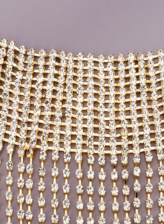 يرتير قلادة YERTTER مزينة بشراشيب كاملة مرصعة بأحجار الراين، سلسلة على شكل حرف Y، سلسلة شرابة، طوق مزين بشراشيب كريستالية، قلادة تشوكر للترقوة، مناسبة لحفلات الزفاف، الحفلات الموسيقية، الحانات، للنساء (ذهبي 4) - Image 5