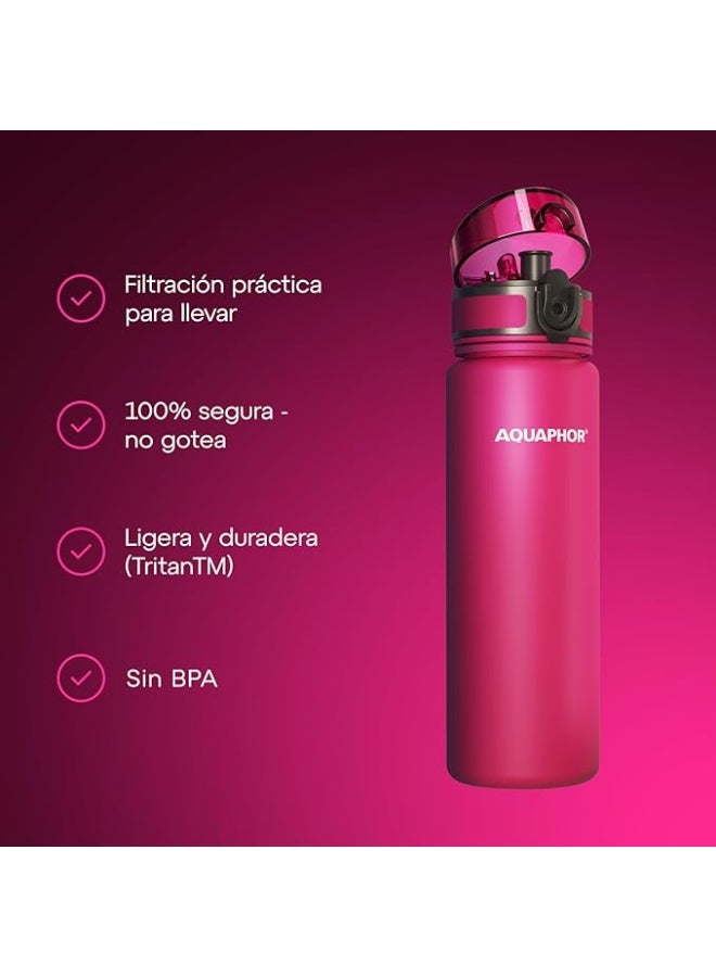 Aquaphor AQUAPHOR City Bottle 500ml Pink | Travel Water Bottle with Activated Carbon Filter | Filters Chlorine & Impurities | Made of Tritan & BPA-Free | Stay Hydrated On the Go!  - Image 4