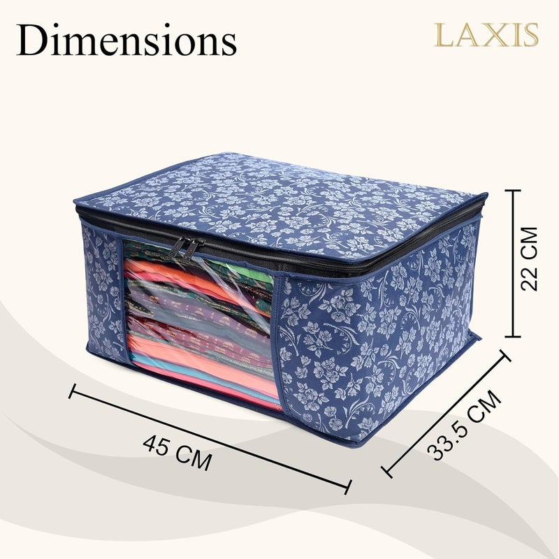 LAXIS ® Saree Covers With Zip Non-Woven Printed Saree Cover/Saree Organizer For Wardrobe/Cloth Storage With Transparent Window/Saree Bags Storage/Clothes Organizer (Blue- Pack of 3) - Image 2