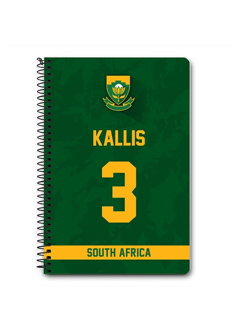 Designer A5 Spiral Notebook Memo Notepad Journal Player - Jacques Kallis, Jersey Number -3 (With Logo)