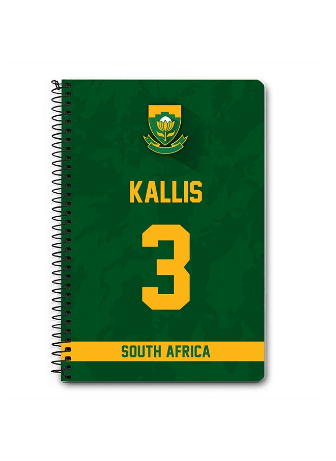 Stylizedd - Designer A5 Spiral Notebook Memo Notepad Journal Player - Jacques Kallis, Jersey Number -3 (With Logo) - Image 1