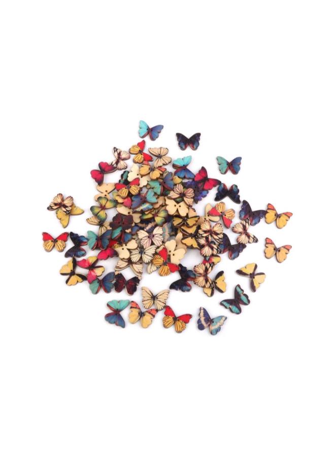 klarako 2 Holes Mixed Butterfly Wooden Button Sewing Scrapbooking DIY Craft - 100 Pieces - Image 1