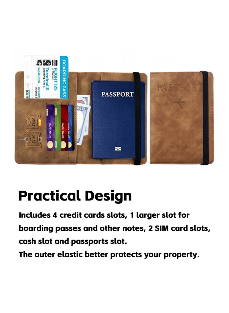 Teuuea 2 Pieces Passport Holder Cover, Card Case, PU Leather Travel Wallet Organizer with RFID Blocking, Travel Must Haves Document Holder for Men Women Travel Accessories (Brown and Black) - Image 3