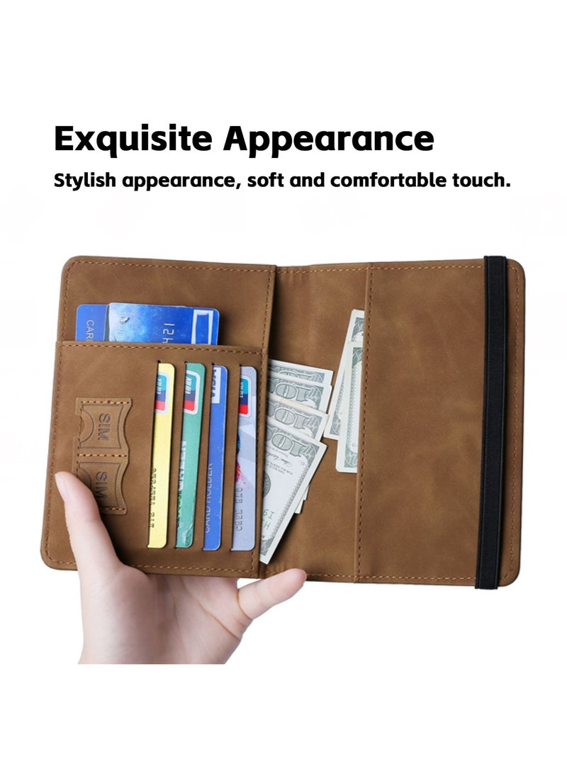Teuuea 2 Pieces Passport Holder Cover, Card Case, PU Leather Travel Wallet Organizer with RFID Blocking, Travel Must Haves Document Holder for Men Women Travel Accessories (Brown and Black) - Image 5
