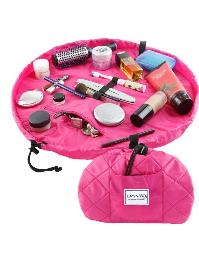 Lay-n-Go Cosmo Drawstring Cosmetic & Makeup Bag Organizer - Portable Drawstring Makeup Bag w/Zipper Pocket, Makeup Loops & More - Durable, Machine Washable Makeup Bag for Travel (22”, Pink)  - Image 1