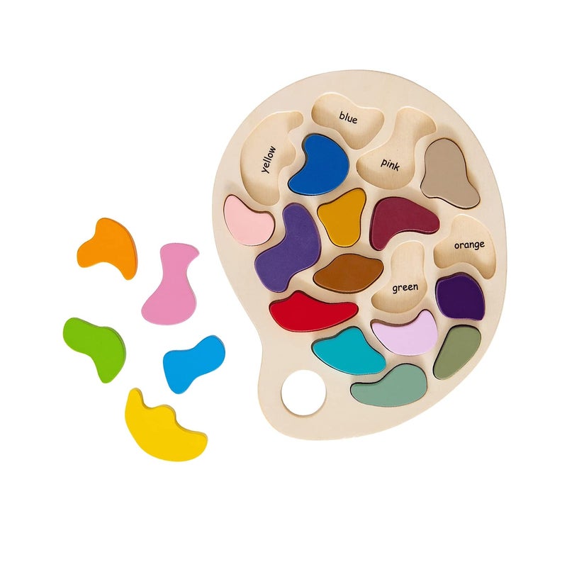 THE FRECKLED FROG Artist Palette Puzzle - Wooden Puzzle for 3, 4 and 5 Year Olds - Practice Color and Shape Recognition - Preschool Learning Toy - Image 1