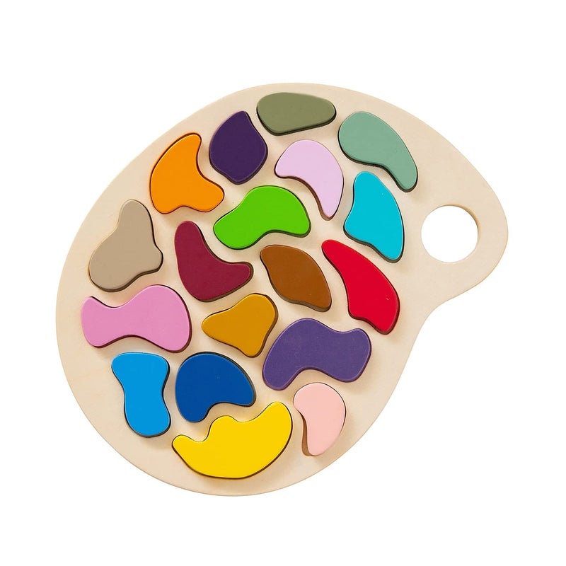 THE FRECKLED FROG Artist Palette Puzzle - Wooden Puzzle for 3, 4 and 5 Year Olds - Practice Color and Shape Recognition - Preschool Learning Toy - Image 3