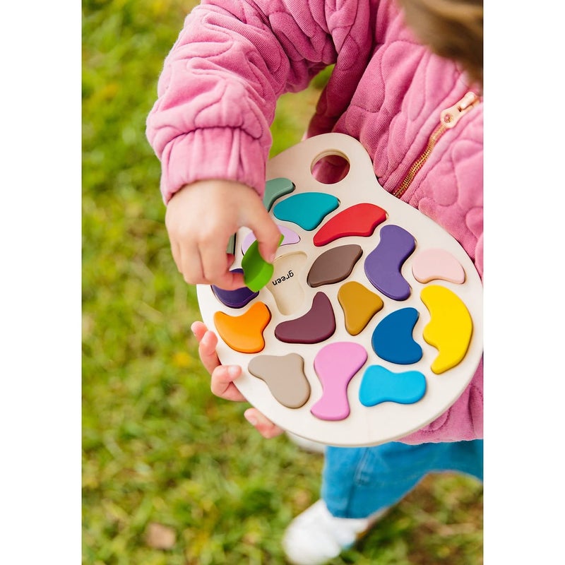 THE FRECKLED FROG Artist Palette Puzzle - Wooden Puzzle for 3, 4 and 5 Year Olds - Practice Color and Shape Recognition - Preschool Learning Toy - Image 5