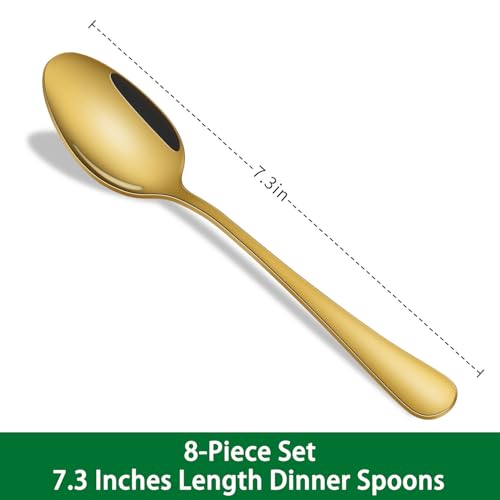 Dehov Gold Soup Spoons,8 PCs 7.3 Inch Dinner Spoons,Durable Mirror Polishing Stainless Steel Silveware Main Spoon,Dishwasher Safe Gold Table Spoon For Home Restaurant Hotel - Image 2