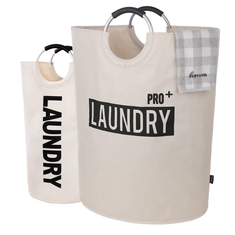 Caroeas Super Large 150L Laundry Basket Pro, Waterproof Laundry Hamper, Collapsible Laundry Basket Easy Storage, Clothes Hamper Stands Up Well, Laundry Bag with Padded Handles (Beige) - Image 1