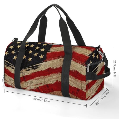 NELife Retro America Flag Sport Gym Duffle Travel Bag with Shoe CompartmentWet Pocket for Men and Women - Image 3