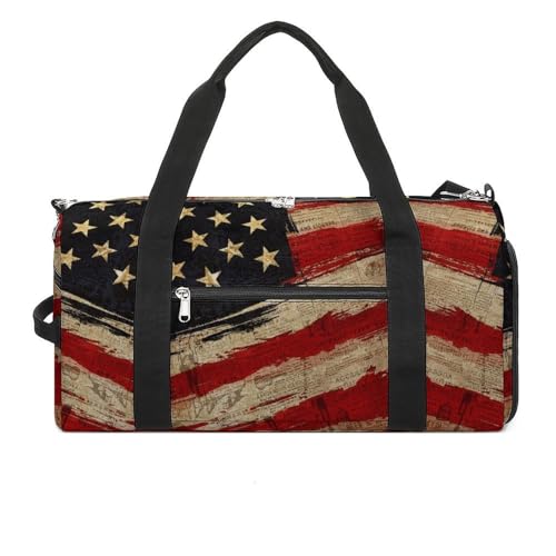 NELife Retro America Flag Sport Gym Duffle Travel Bag with Shoe CompartmentWet Pocket for Men and Women - Image 1
