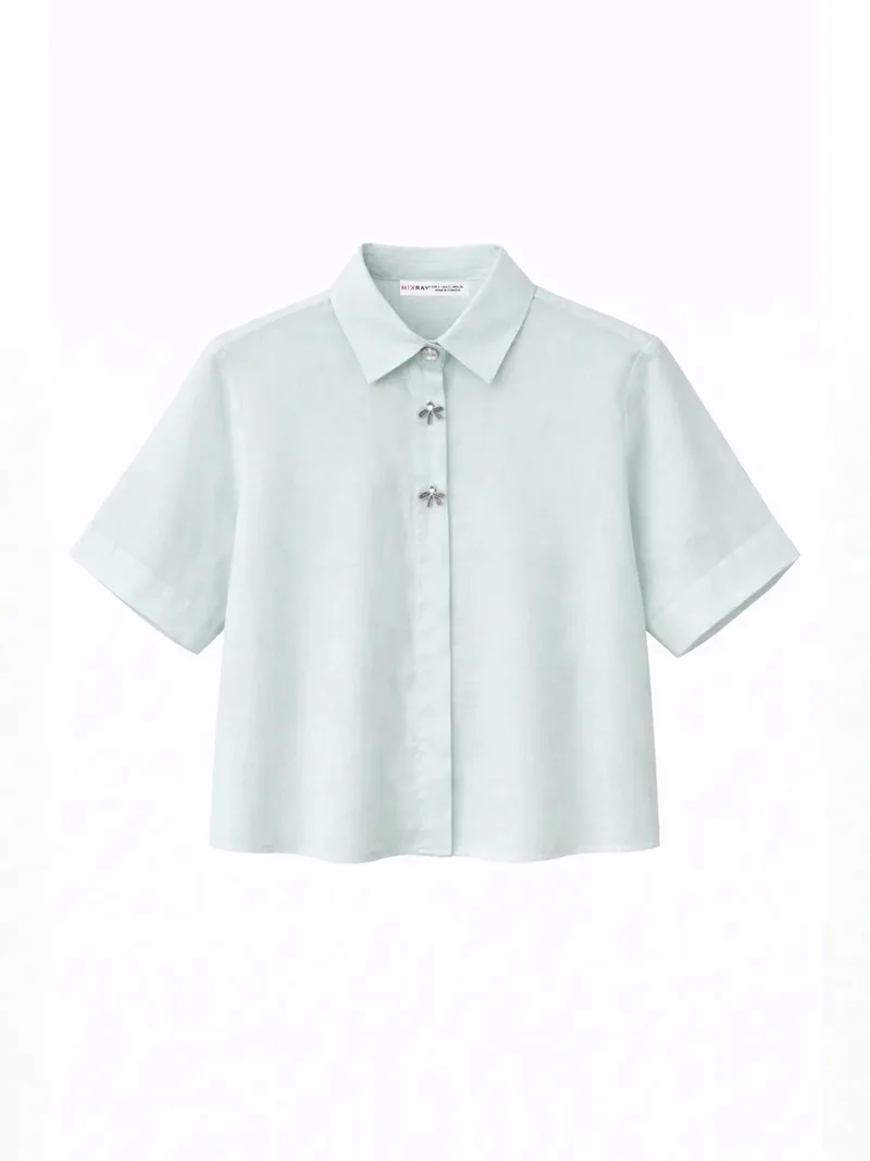 ميكسراي Mixray Short Sleeve Crop Shirt with Stone Accessories