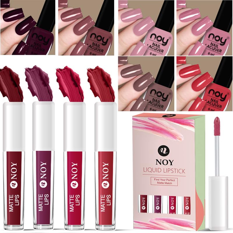 Noy Noy Popular Nail Paint Shades Complete Nail Lip Perfection Vibrant Nail Paint Matte Liquid Lipstick Combo For Effortless Style LoveInfused Lipstick Special Valentine Day Formula - Image 1