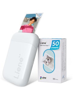 Liene Liene 2x3” Photo Printer, Mini Instant Portable Color Mono Photo Printer Bundle 50 Zink Adhesive Paper, Bluetooth 5.0, Compatible w/iOS & Android, Small Picture Printer for iPhone, Smartphone, White  - Image 1