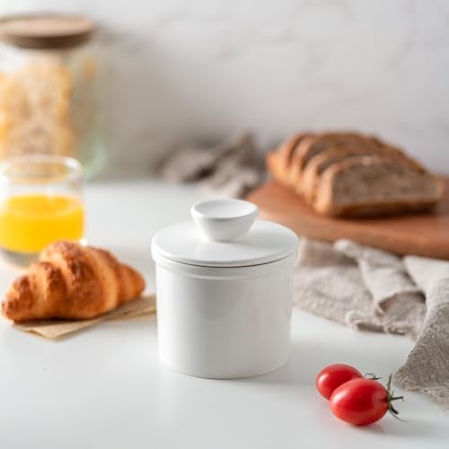 Husfunov Butter Crock With Water Line for Countertop, French Dish With Lid, Ceramic Keeper for Fresh Spreadable Butter, Container Holder for Kitchen and Home Decor, White - Image 3