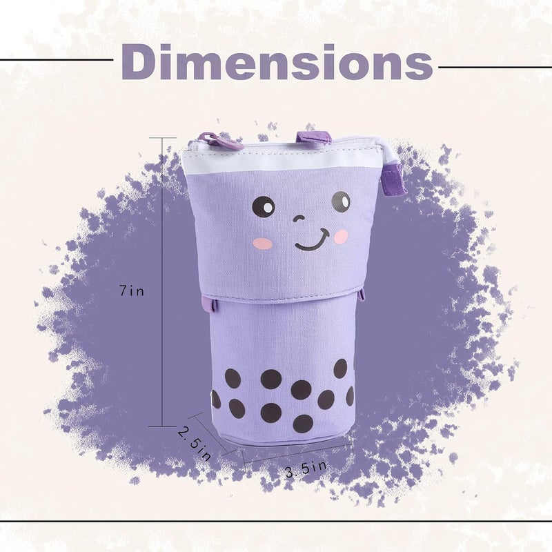 FINEMOE Polyester Standing Pencil Case Cute Pencil Pouch For Girls Boys - Korean Boba Pop Up Stationery Makeup Cosmetic Organizer Box, Pen Pencil For Boys Kids Women School Students (Purple) - Image 5