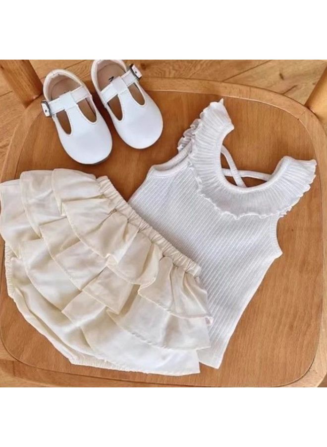 Summer New Children's Little Girl Vest Ear Edge Fashion Stylish All-match Small And Medium-sized Children's Top Trendy T-shirt Summer