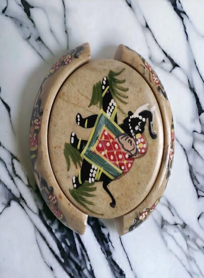Pooja Creation Marble Elephant Design Coaster, 7.5x7.5 cm, Multicolour, 7 Piece - Image 1