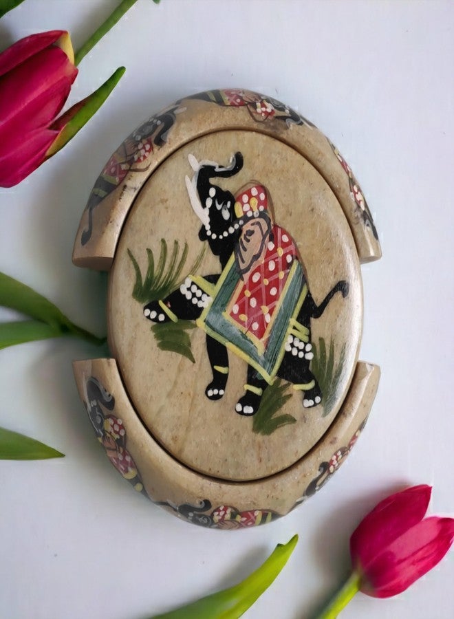 Pooja Creation Marble Elephant Design Coaster, 7.5x7.5 cm, Multicolour, 7 Piece - Image 2