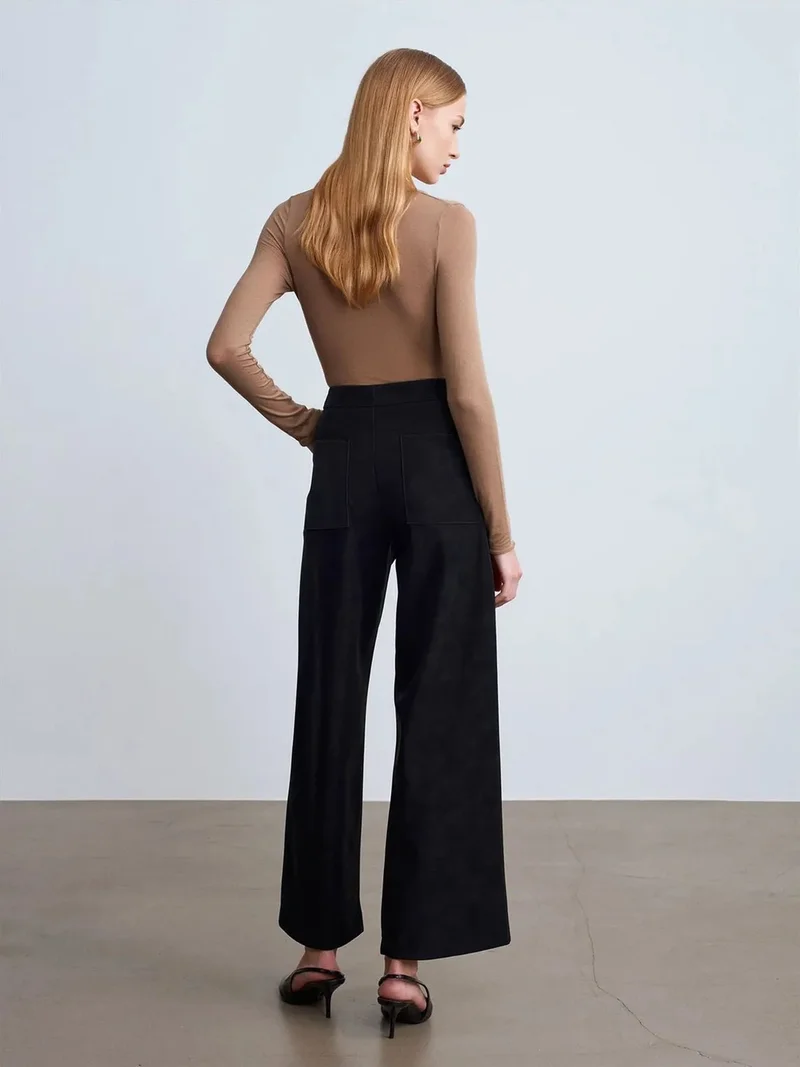 ديلفين Dilvin High-Waist Wide-Leg Faux Suede Trousers