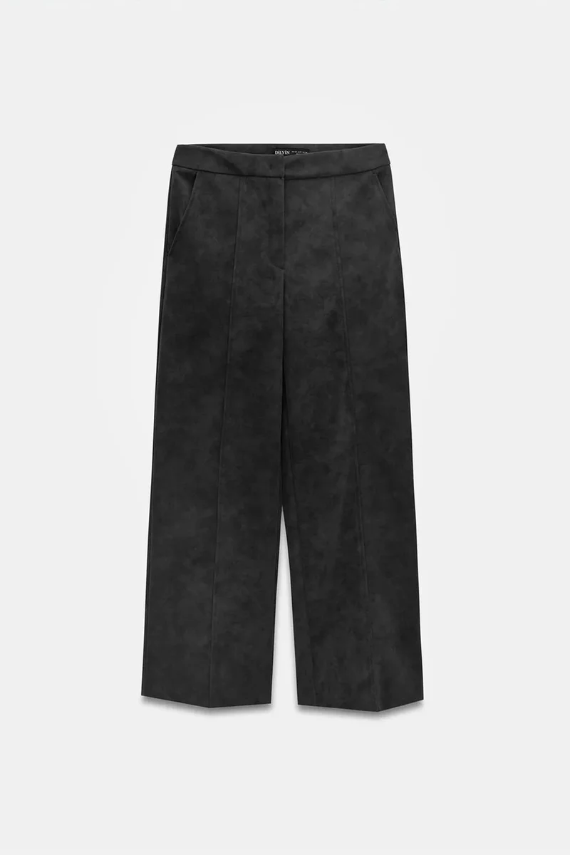 Dilvin Black DILVIN High-Waist Wide-Leg Faux Suede Trousers for Women | Best Price UAE