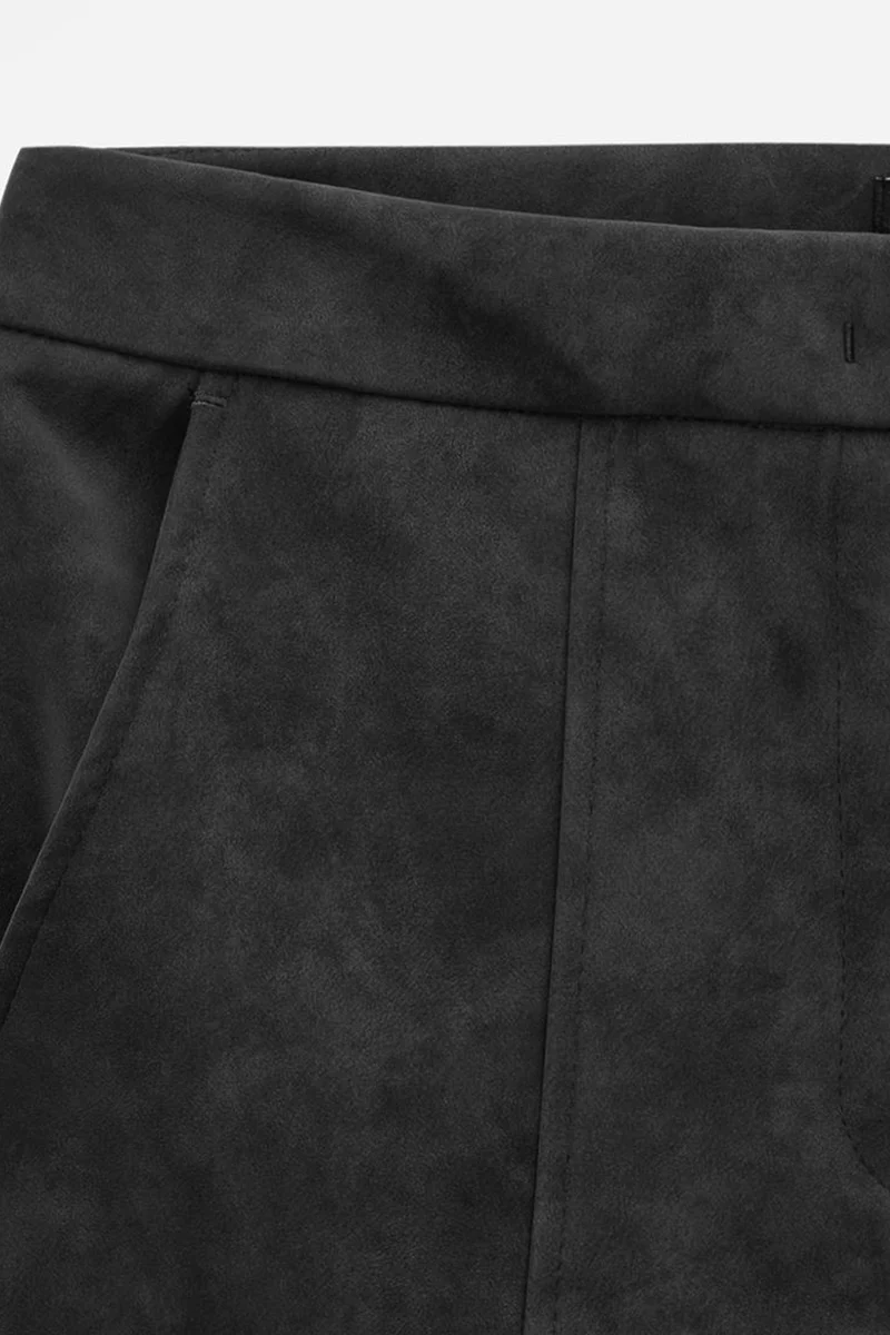 Dilvin Black DILVIN High-Waist Wide-Leg Faux Suede Trousers for Women | Best Price UAE