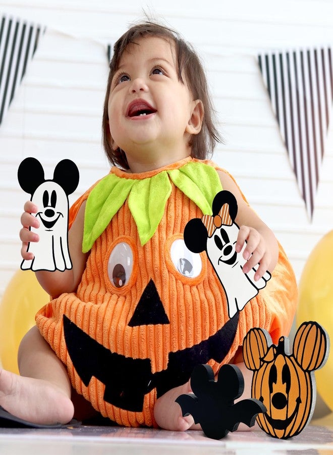 Haimimall 4pcs Ghost Halloween Decorations for Indoors, Cute Mouse Spooky Centerpiece Table Decorations, Wooden Bat Pumpkin Tiered Tray Decor, Wooden Table Decor for Home Halloween Party - Image 5