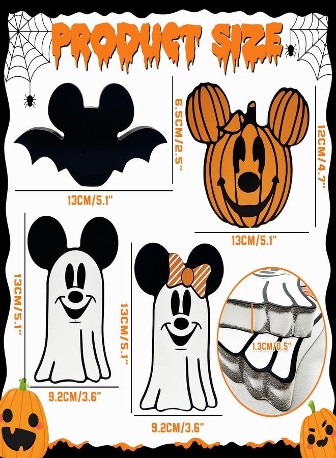 Haimimall 4pcs Ghost Halloween Decorations for Indoors, Cute Mouse Spooky Centerpiece Table Decorations, Wooden Bat Pumpkin Tiered Tray Decor, Wooden Table Decor for Home Halloween Party - Image 2