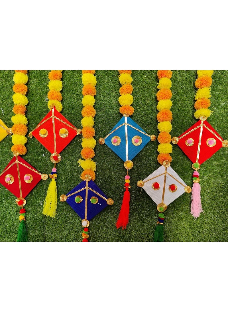 JH Gallery Handmade Artificial Marigold Fluffy Flowers Colorful Woolen Kite Hanging for Home, Festival, Wedding, Temple Pooja Room Decoration (Pack of 5) - Image 4