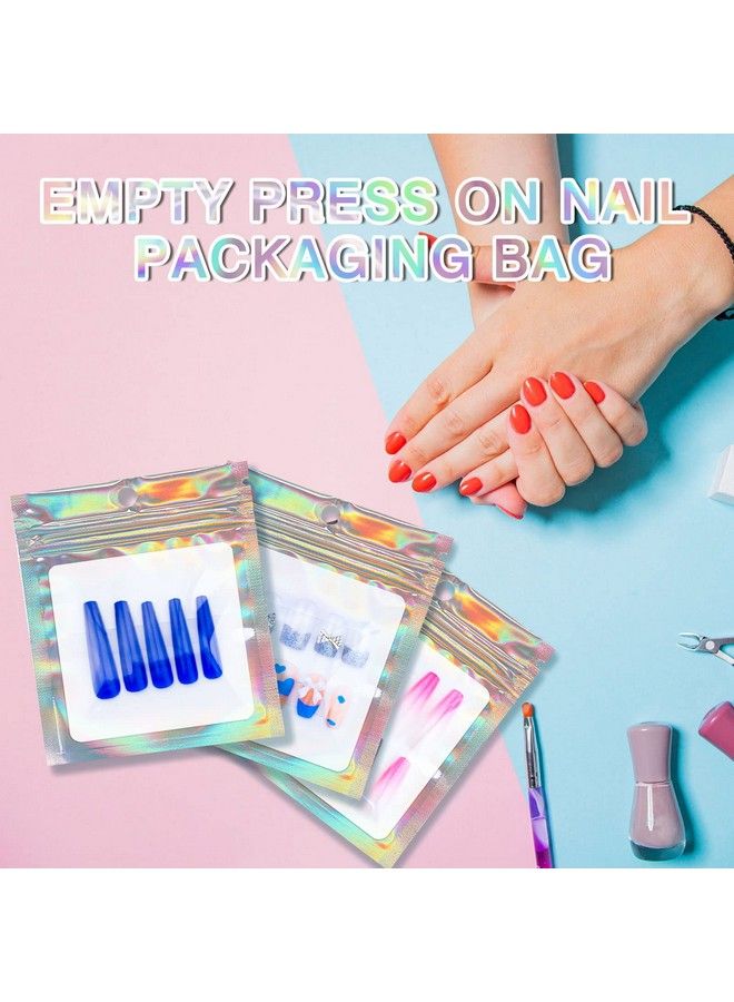 Lokyango Press On Nail Packaging Bag 50Pcs Empty Holographic Nail Storage Bag And 50Pcs White Cardboard With 1 Roll Transparent Tape For Handmade Nails Business Nail Display (50Pcs) - Image 3