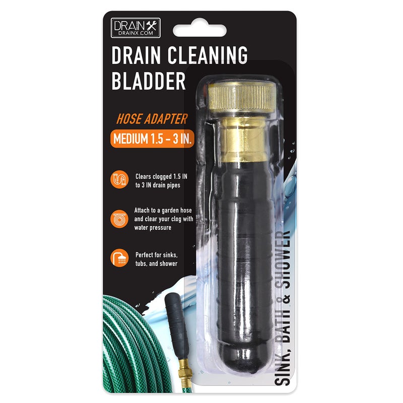 DrainX Hydro Pressure Drain Cleaning Bladder  Fits 15 to 3 Drain Pipes  Unclogs Stubborn Blockages in Bathroom Sinks Shower Drains Bathtubs Plumbing Pipes