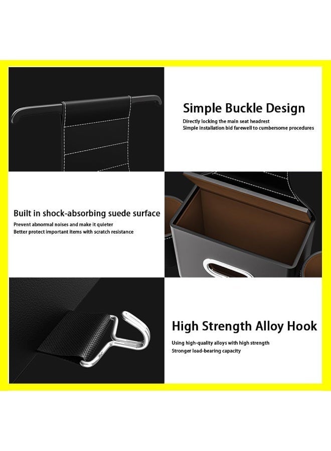 Arabest Seat Back Organizer, Full Leather Cover Tissue Case Headrest Storage Box with 2 Cup Holders and Hook Multi-functional Durable Back Seat Storage Tool for Family Travel and Kids Care Black - Image 5