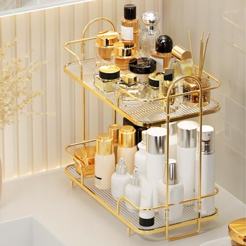 Seoneiro 2 Tier Corner Bathroom Counter Organizer, Cosmetic Skincare Organizer, Bathroom Countertop Perfume Tray Vanity Organizer, Kitchen Spice Corner Storage Shelf - Image 2