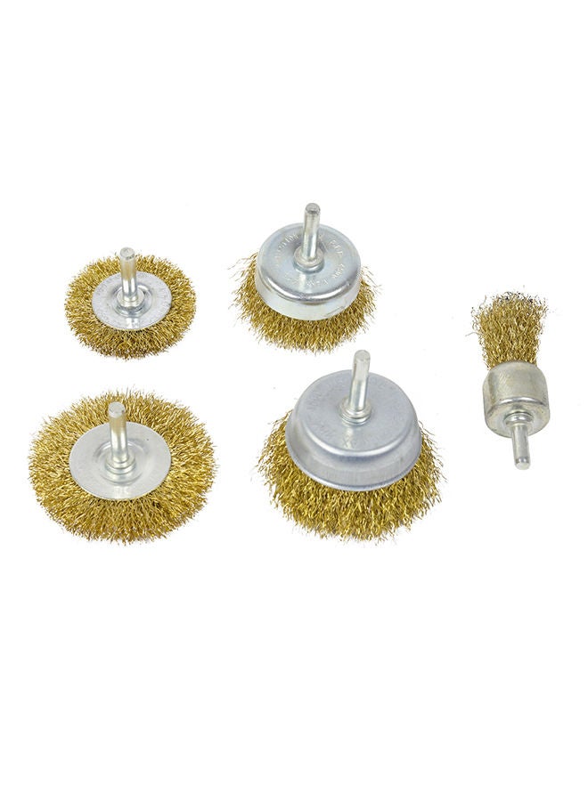 NIBEMINENT 5-Piece Rotary Wire Wheel Brush Set For Drills Gold/Silver 3,6,7centimeter  - Image 1