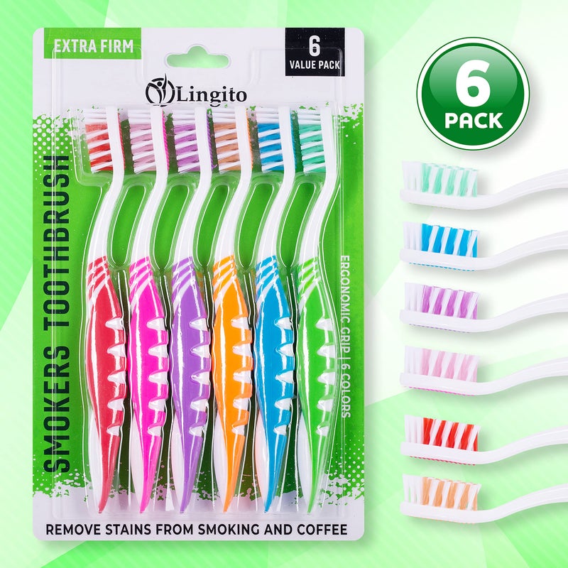 Lingito Extra Firm Toothbrush, Hard Bristle Toothbrush Set for Adults or Smokers Travel Toothbrush Kit, Hard Multicolor Denture Brush, Large Head, Manual Travel Toothbrush Hard Bristles - Image 2