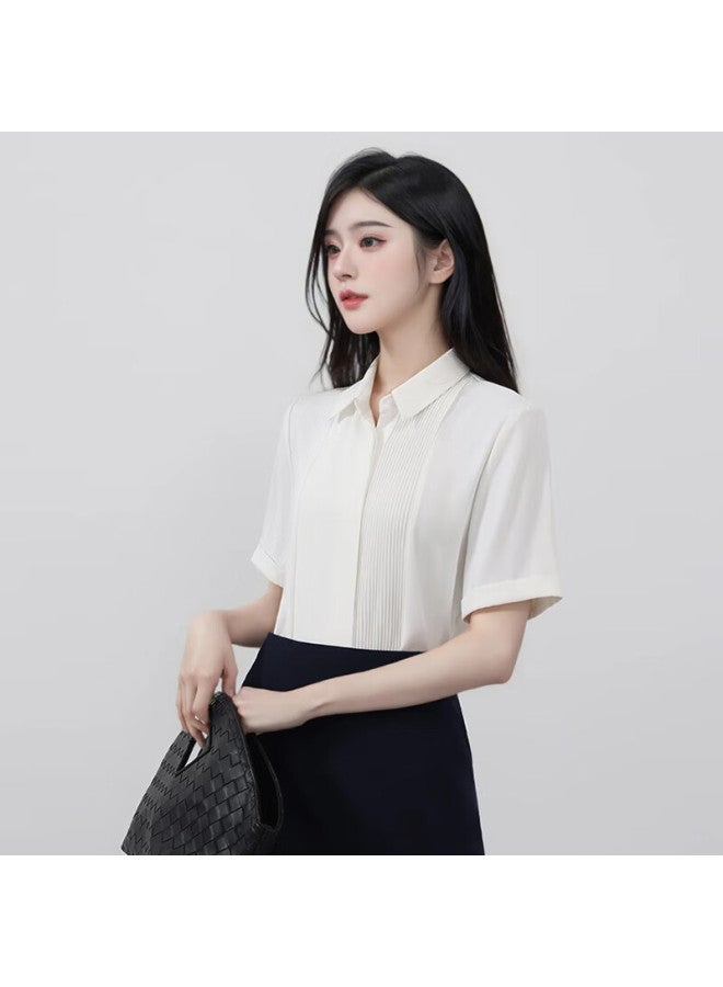 Teluoman Professional White Short-sleeve Blouse For Women, Summer Chiffon Design Formal Wear For Interviews, Elegant Casual Commuter Half-sleeve Shirt - Image 3