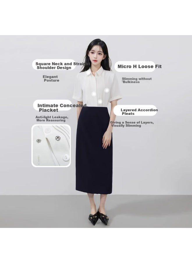 Teluoman Professional White Short-sleeve Blouse For Women, Summer Chiffon Design Formal Wear For Interviews, Elegant Casual Commuter Half-sleeve Shirt - Image 2