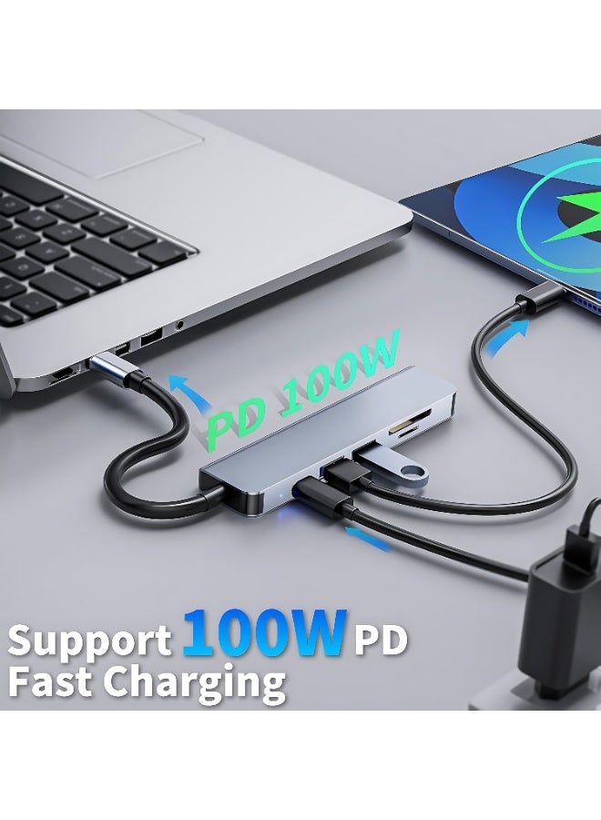 أثير محول USB C متعدد المنافذ 6 في 1 ، محول من النوع C إلى HDMI 4K 30 هرتز مع شحن PD بقوة 100 واط ، قارئ بطاقة SD / TF ، منفذ نقل بيانات USB 3.0 5 جيجابت في الثانية ، موسع USB C متوافق مع MacBook Pro / Air 2023 M2 / M1 ، iPad Pro / Air ، HP ، Dell ، Asus ، Lenovo ، إلخ. أجهزة الكمبيوتر المحمولة ذات المنفذ C - Image 4
