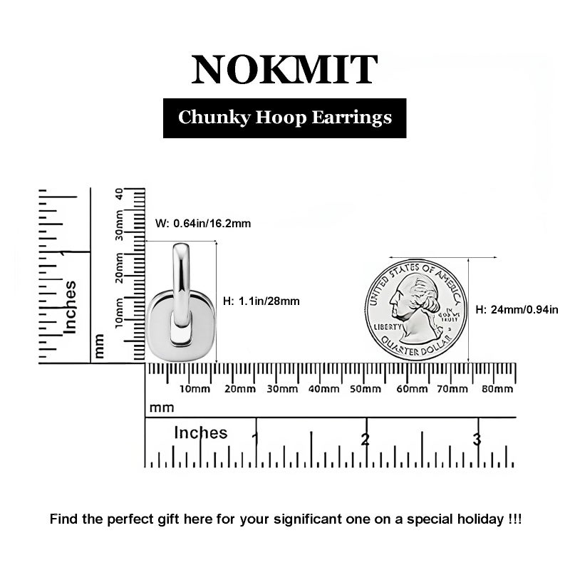 NOKMIT Chunky Hoop Earrings for Women, Trendy 14K Gold Silver Tone Bold Geometric Paperclip Link Earrings, High Polish Hypoallergenic Statement Jewelry Gifts (Silver) - Image 5