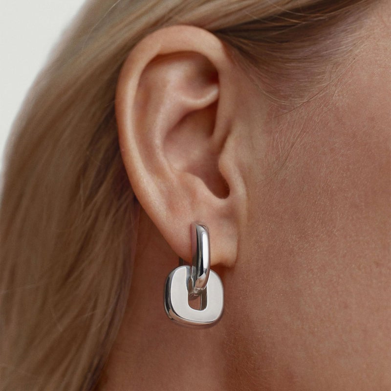 NOKMIT Chunky Hoop Earrings for Women, Trendy 14K Gold Silver Tone Bold Geometric Paperclip Link Earrings, High Polish Hypoallergenic Statement Jewelry Gifts (Silver) - Image 2