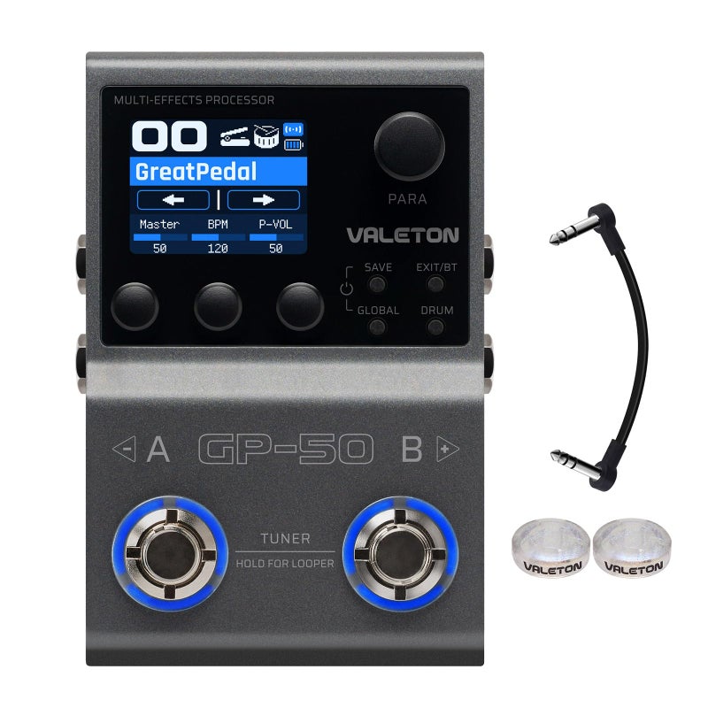 VALETON معالج تأثيرات متعدد Valeton GP-50 | محمل NAM و IR مع أكثر من 100 تأثير عالي الدقة، 9 وحدات متزامنة، تحكم عبر تطبيق بلوتوث، 100 فتحة باتش للجيتار/الباس - Image 1