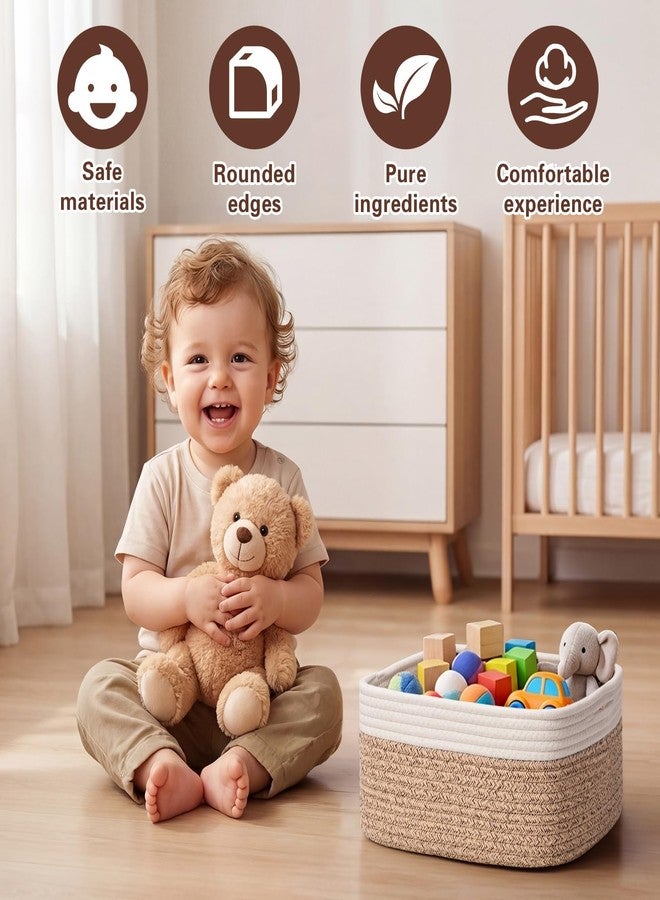 Degeyoyo Storage Baskets for Shelves, 2 Pack Shallow Basket - 10.5" x 10.5" x 5.5", Rope Baskets for Organizing Toys, Snacks, Cube Storage Bins for Closet, Bedroom, Nursery, Brown & White - Image 4