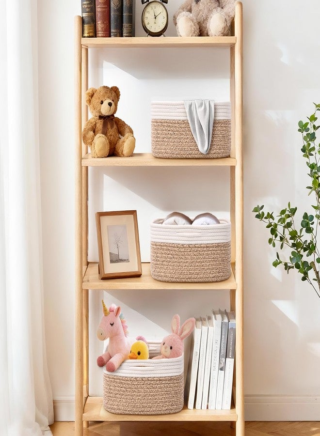 Degeyoyo Storage Baskets for Shelves, 2 Pack Shallow Basket - 10.5" x 10.5" x 5.5", Rope Baskets for Organizing Toys, Snacks, Cube Storage Bins for Closet, Bedroom, Nursery, Brown & White - Image 3