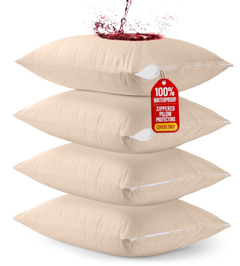 Utopia Bedding Set of 4 Waterproof Pillow Protectors with Zipper Standard Size (Yellow), Ultra Soft Pillow Covers, Bed Bug and Dust Mite Proof Pillow Encasements, Moisture Wicking Pillow Cases - Image 1