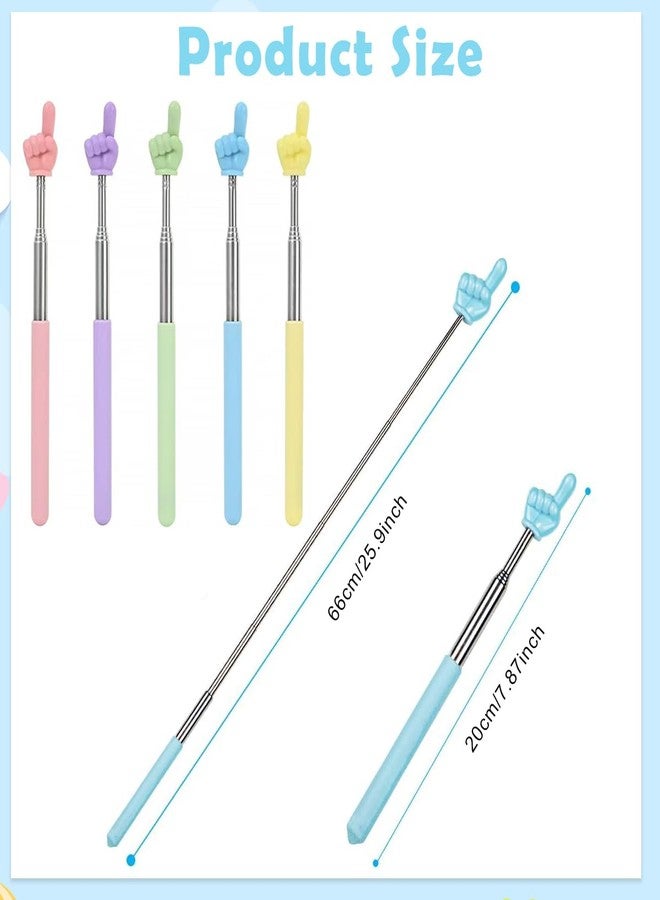 OFIFO® 5 Pack Telescopic Pointer Finger Stick, Extendable Hand Shaped Teacher Pointer with Colorful Handles for Presentation, Classroom, Whiteboard Or Public Speaking - Image 2