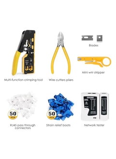 RJ45 Crimp Tool Kit, Ethernet Pass Through Crimper, Network Cat5 Cat6 Cat7 Crimping Tool Repair Kit Includes Cable Tester, Mini Stripper, Blades, 50Pcs Connectors and Strain Relief Boots - pzsku/Z42BB680BA49B4C49610EZ/45/_/1739948205/924f9e77-596c-402a-ac80-454a0f4007c1