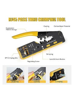 RJ45 Crimp Tool Kit, Ethernet Pass Through Crimper, Network Cat5 Cat6 Cat7 Crimping Tool Repair Kit Includes Cable Tester, Mini Stripper, Blades, 50Pcs Connectors and Strain Relief Boots - pzsku/Z42BB680BA49B4C49610EZ/45/_/1739948210/7ae39cf0-8c95-4369-ac78-477b9e8a4ed2